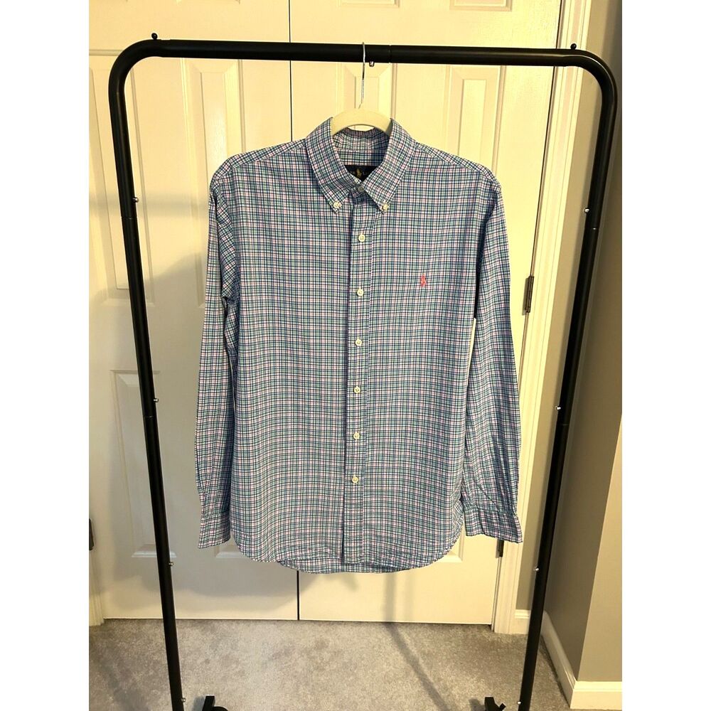 Ralph Lauren Tattersall Plaid Button Down Shirt Pink Pony Men's M